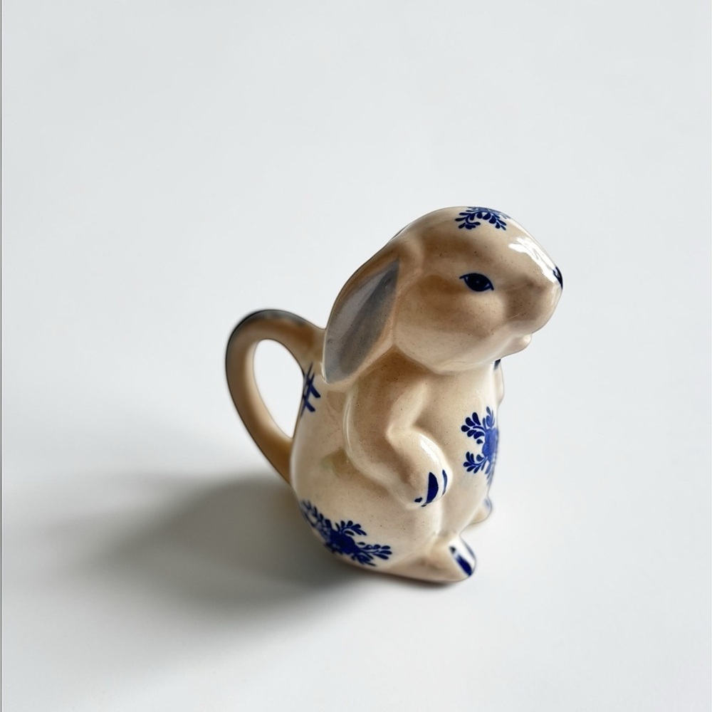 Vintage JSNY Bunny Rabbit Creamer Pitcher Blue White Decor